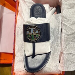 Tory Burch Navy and Gold Sandals